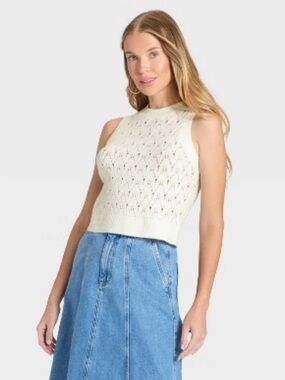 Universal Thread Cream Eyelet Knit Tank